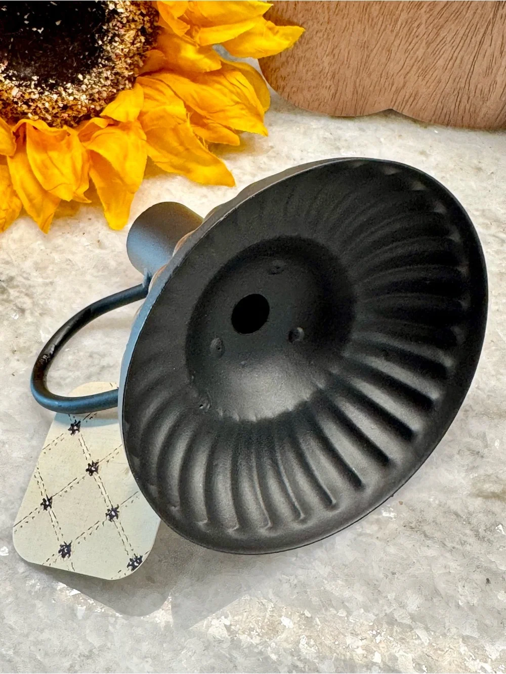 New Rustic Style Matte Black Fluted Metal Taper Candle Holder w/ Arched Handle
